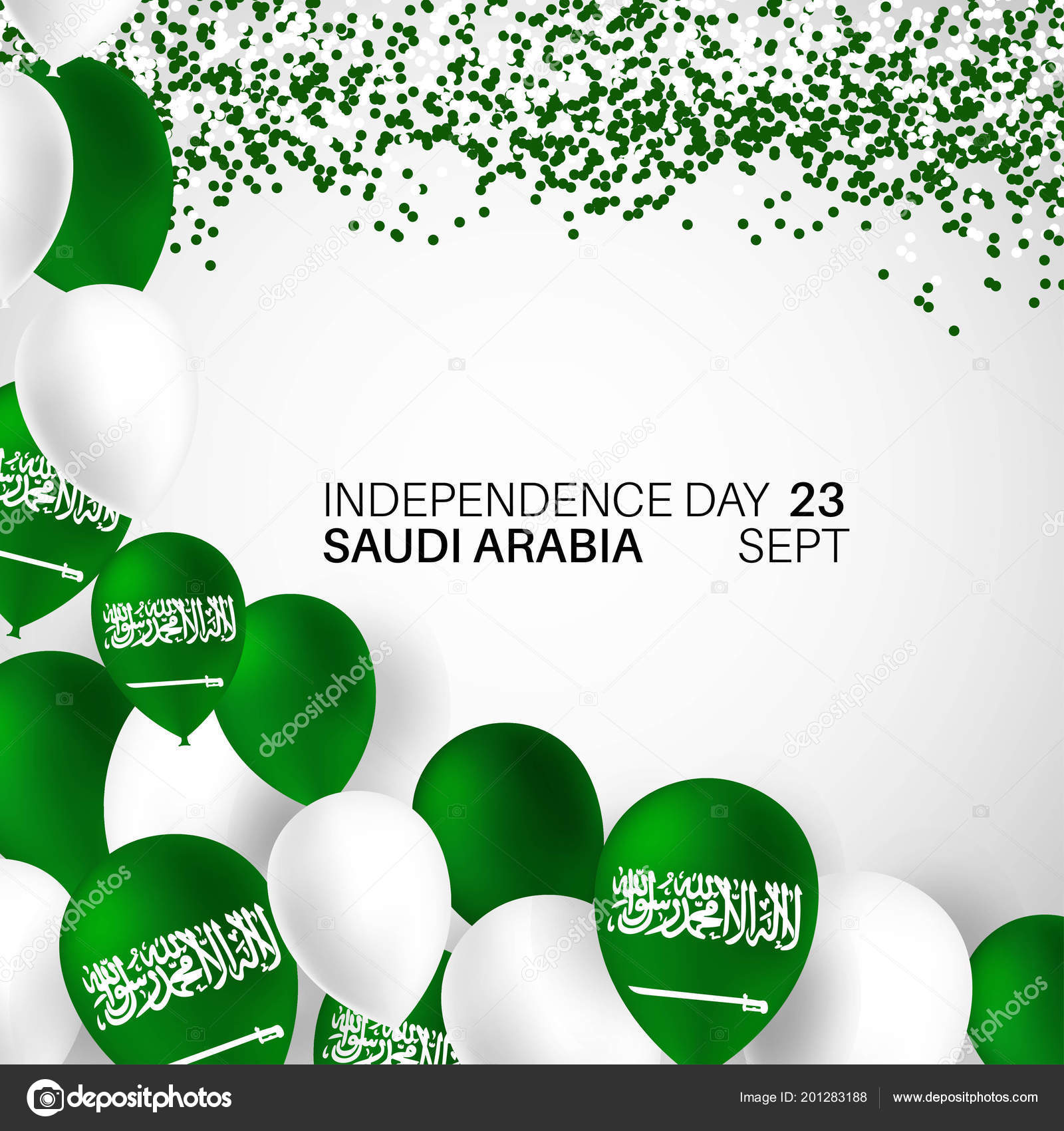 サウジアラビアのナショナル カラー フラグ風船でお祝いバナー ハッピー独立記念日 碑文サウジアラビア王国 イギリス サウジアラビアの日 ストックベクター C Amishka1 121