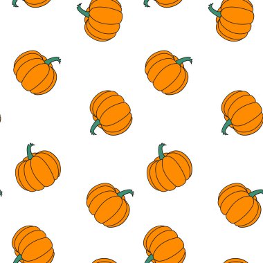 Turuncu çıkartmaları Pumpkins vektör Dikişsiz beyaz izole desen. Desen renk örneği
