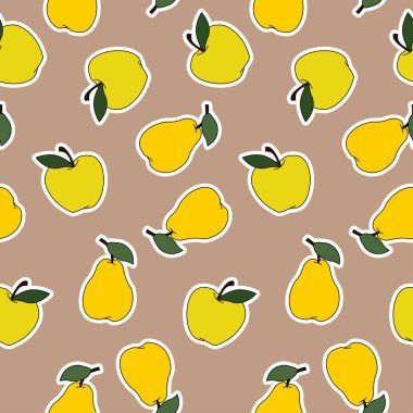 Armut ve elma etiket Dikişsiz desen vektör. Vektör karikatür çizim üzerinde renk örneği bej Background.Pattern