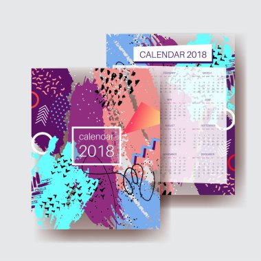 Kapak takvim 2018 şablon tasarımı, parlak çağdaş renkler.