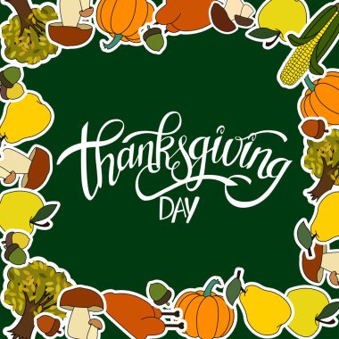 Mutlu Şükran günü el yazısı harfler arka plan tasarlamak tatil etiketi nesne çerçevesindeki ile.
