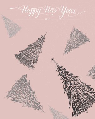 Modern Soyut mutlu yeni yıl ağaçlar arka plan, kış tatilleri için tebrik kartı. Eps10 vektör çizim