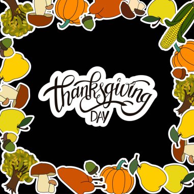 Mutlu Şükran günü el yazısı harfler arka plan tasarlamak tatil etiketi nesne çerçevesindeki ile.