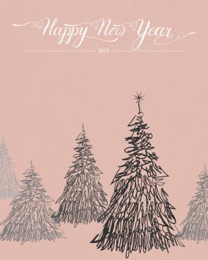 Modern Soyut mutlu yeni yıl ağaçlar arka plan, kış tatilleri için tebrik kartı. Eps10 vektör çizim