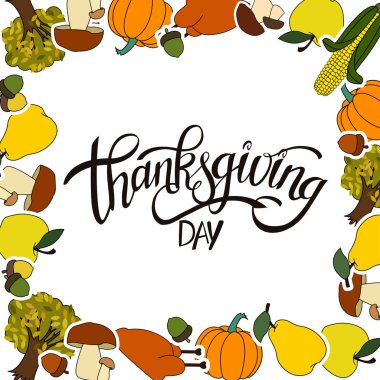 Mutlu Şükran günü el yazısı harfler arka plan tasarlamak tatil etiketi nesne çerçevesindeki ile.