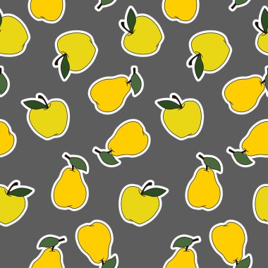 Armut ve elma etiket Dikişsiz desen vektör. Vektör karikatür çizim gri arka plan üzerinde... Desen renk örneği