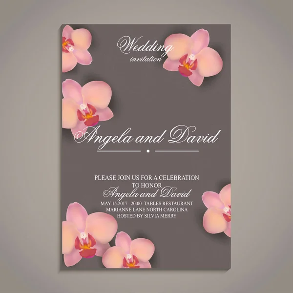 Tarjeta Invitación Boda Con Flores Orquídea Plantilla — Vector de stock