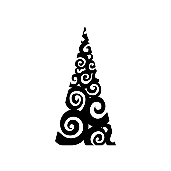 Stilisierte Dekorative Handgezeichnete Doodle Schwarztanne Auf Weißem Hintergrund Winterurlaub Grußkarte — Stockvektor