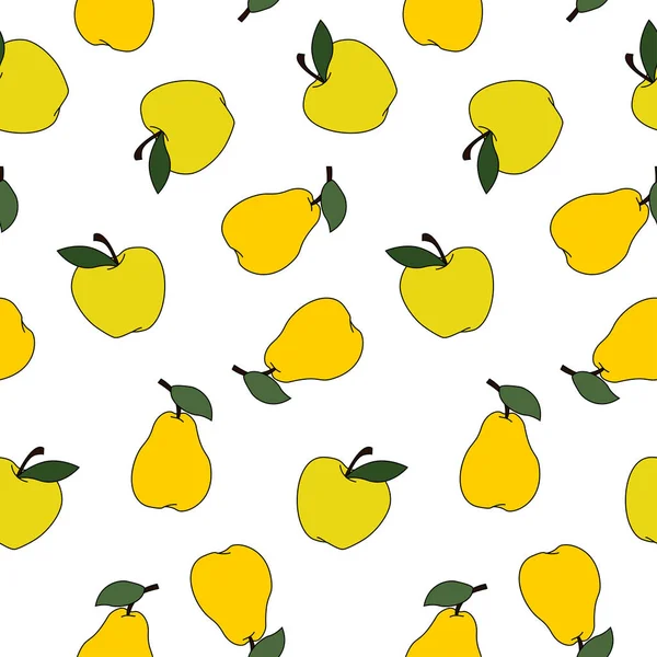Pears Apples Sticker Vector Seamless Pattern Vector Cartoon Illustration Isolated — Stock Vector
