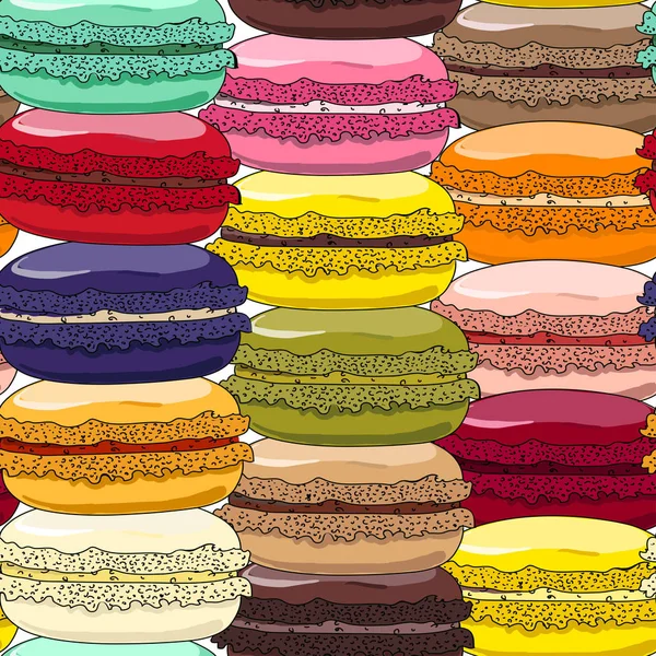 Makronen Nahtlose Muster Französisch Süße Makronen Desserts Hintergrund Handgezeichnetes Farbenfrohes — Stockvektor