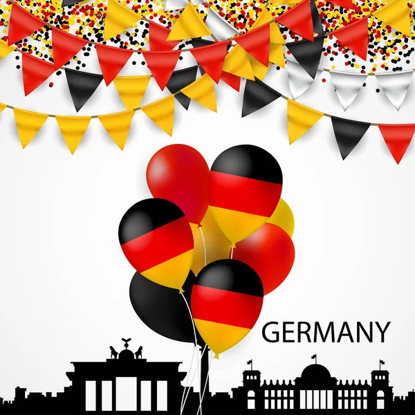 Germany Skyline Silhouette Architecture Buildings Balloons Flags Buntings Serpentine National — Stock Vector