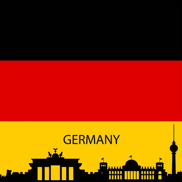 Deutschland Skyline Silhouette Architektur Gebäude Flagge Hintergrund Nationalen Farben Vektor — Stockvektor