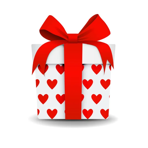方形3D 礼品盒 带带和弓背景隔离 与心脏模式 — 图库矢量图片