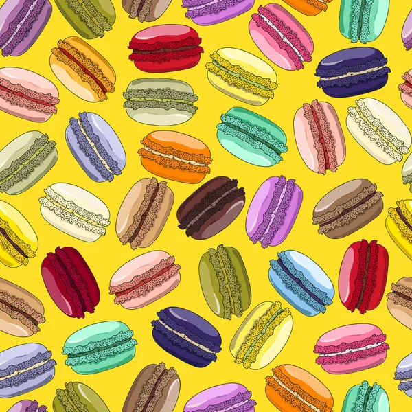 Makronen Nahtlose Muster Französisch Süße Makronen Desserts Hintergrund Handgezeichnete Muster — Stockvektor