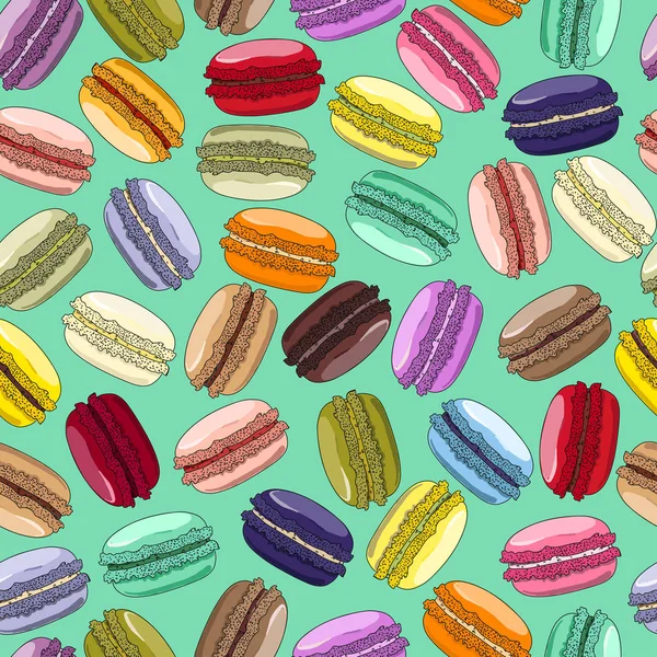 Makronen Nahtlose Muster Französisch Süße Makronen Desserts Hintergrund Handgezeichnete Muster — Stockvektor