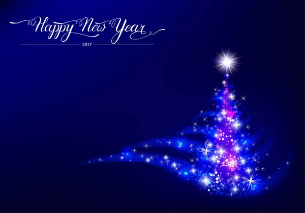 Šťastný Nový Rok Stylizované Svítící Dekorativní Jedle Modrém Pozadí Leskne — Stockový vektor