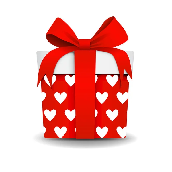 方形3D 礼品盒 带带和弓背景隔离 与心脏模式 — 图库矢量图片
