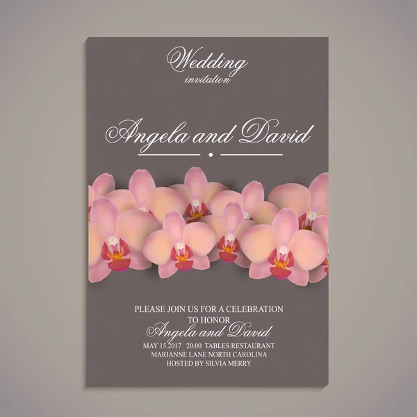 Tarjeta Invitación Boda Con Flores Orquídea Plantilla — Vector de stock