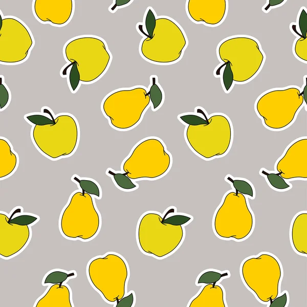 Pears Apples Sticker Vector Seamless Pattern Vector Cartoon Illustration Grey — Stock Vector