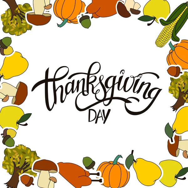 Mutlu Şükran günü el yazısı harfler arka plan tasarlamak tatil etiketi nesne çerçevesindeki ile.