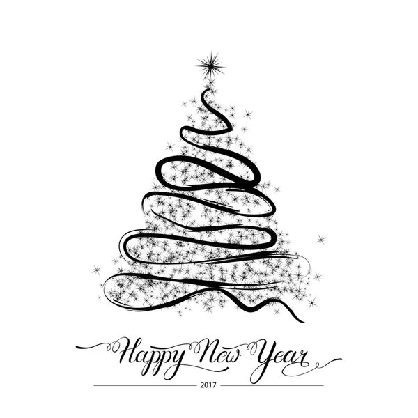 Mutlu yeni yıl dekoratif handdrawn doodle siyah köknar ağacı beyaz arka plan üzerinde stilize. Kış tatil tebrik kartı. Vektör çizim