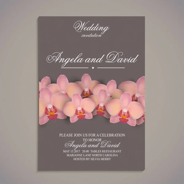 Tarjeta Invitación Boda Con Flores Orquídea Plantilla — Vector de stock