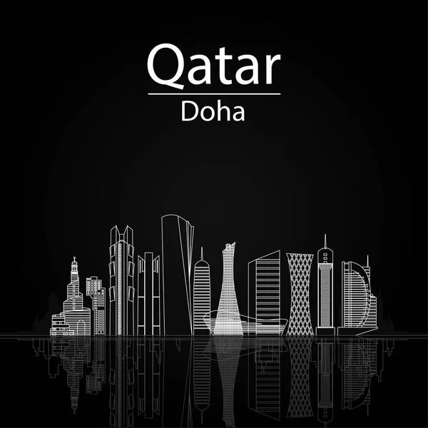 卡塔尔 多哈地平线 随着城市的剪影 现代建筑建筑 — 图库矢量图片