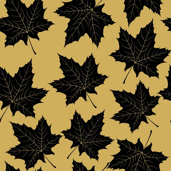 Beautiful Hand Drawn Autumn Foliage Seamless Vector Pattern Black Gold — Stock Vector