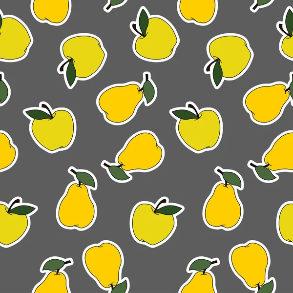 Pears Apples Sticker Vector Seamless Pattern Vector Cartoon Illustration Grey — Stock Vector