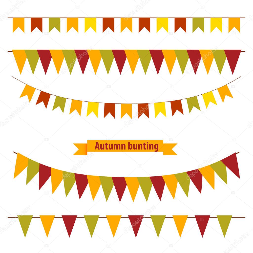 Colorful bunting and garlands for celebration. Autumn, thanksgivven flags.