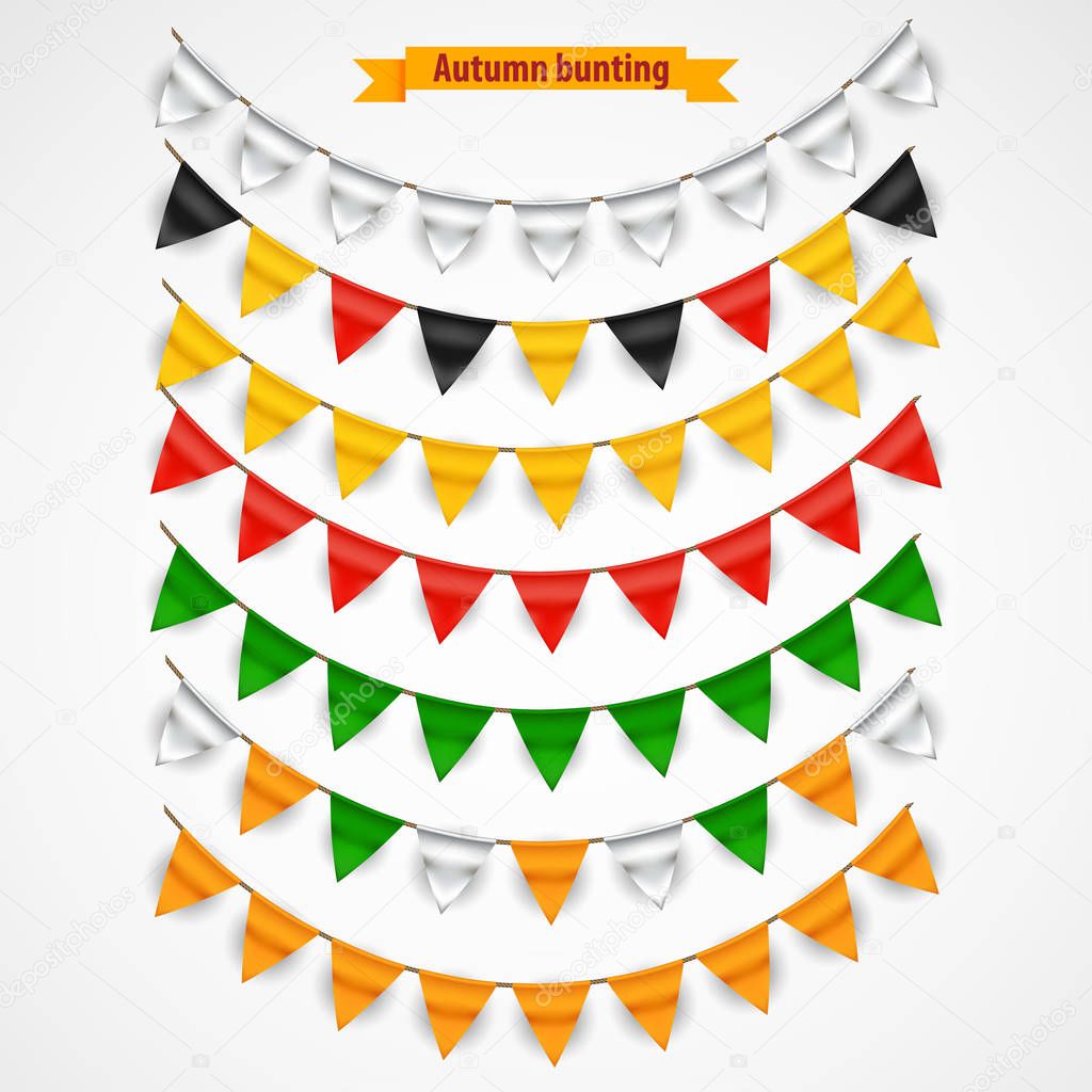 Colorful bunting and garlands for celebration. Autumn, thanksgivven flags.