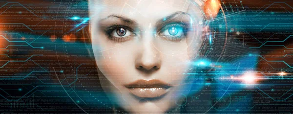 Mulher Bonita Robô Cyborg Laser Tecnologia Informação — Fotografia de Stock