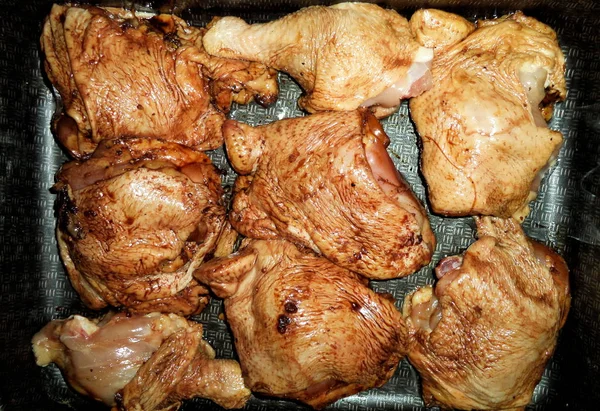 Pedaços Frango Cru Escabeche Para Cozinhar — Fotografia de Stock