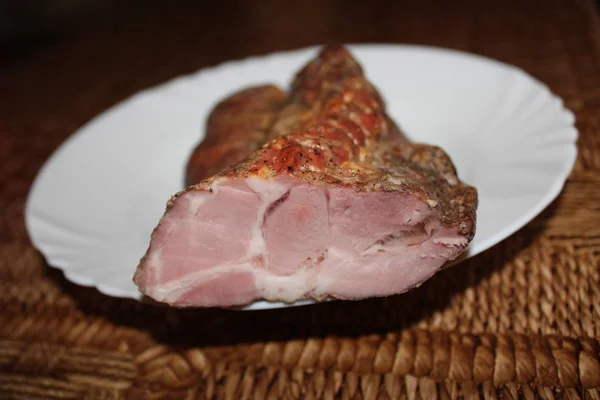 Slice Smoked Meat Garlic Spices — Stock Photo, Image