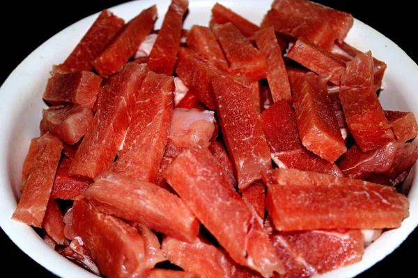 Raw Meat Cut Slices Close — Stock Photo, Image