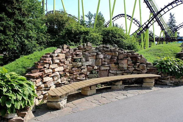 Bench Stone Wall Park — Stock Photo, Image