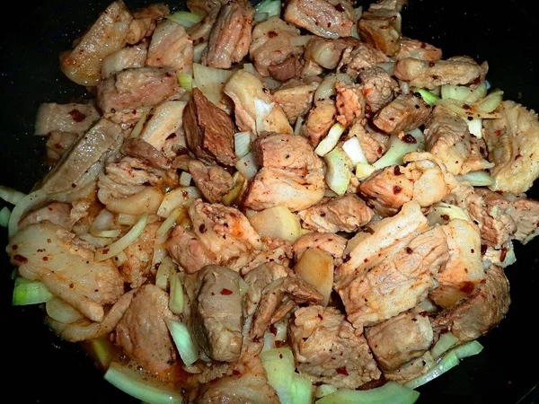 Pieces Meat Stewed Own Juice Onions Seasoning — Stock Photo, Image