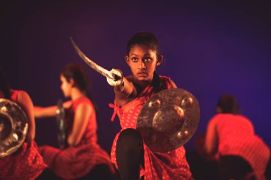 A kalaripayattu dancer at the event 'Drishti festival' which was staged in Chowdiah Hall,Bengaluru on January 11,2020 clipart