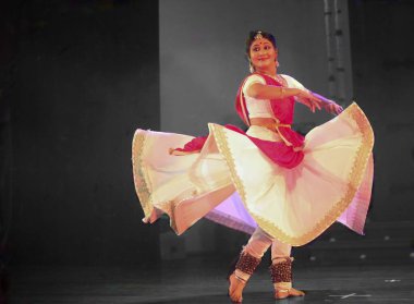 Bengaluru, INDIA  April 6th: Sattriya artist performs on April 16,2019 in Seva sadan at the Sattriya recital event clipart