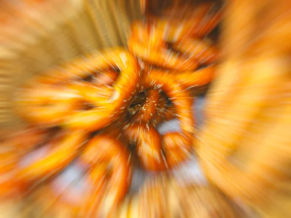 Fresh buns on the counter of the grocery store. Abstract motion blur effect. — Stock Photo, Image