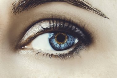 Güzel bir anlayışlı kadın bakışı. Yakın çekim..