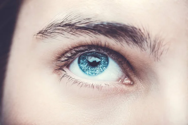 Nahaufnahme Bild von aufschlussreichen Blick blaues menschliches Auge. — Stockfoto
