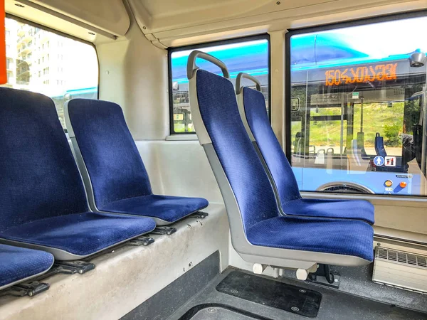 TBILISI, GEORGIA -  - MAY 17, 2018: Seats in city bus, view from inside. — Stock Photo, Image