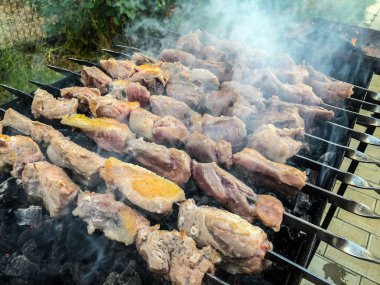 Mcvadi - bir barbekü ızgara üzerinde kömür hazırlama Şaşlık. Yığılmış et şiş kebap Gürcistan içinde popüler kavrulmuş. Gürcistan'daki geleneksel mutfağı