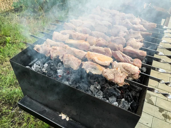 Mcvadi - bir barbekü ızgara üzerinde kömür hazırlama Şaşlık. Yığılmış et şiş kebap Gürcistan içinde popüler kavrulmuş. Gürcistan'daki geleneksel mutfağı