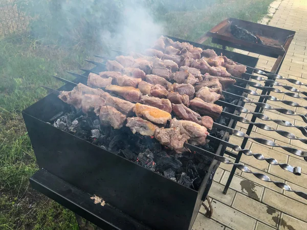 Mcvadi - bir barbekü ızgara üzerinde kömür hazırlama Şaşlık. Yığılmış et şiş kebap Gürcistan içinde popüler kavrulmuş. Gürcistan'daki geleneksel mutfağı