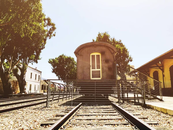 Overview of the rails and a wagon, in the old train station in Tel Aviv, Israel — Stock Photo, Image