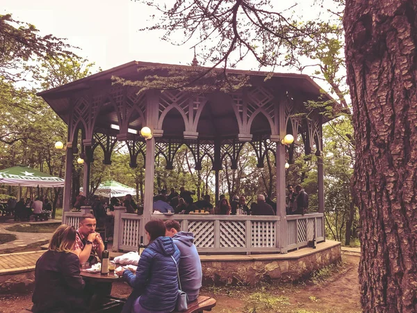 TBILISI, GEORGIA - toukokuu 12, 2018: Georgian viinin ja viininvalmistuksen festivaali Mtatsmindan puistossa Tbilisissä, Georgiassa — kuvapankkivalokuva