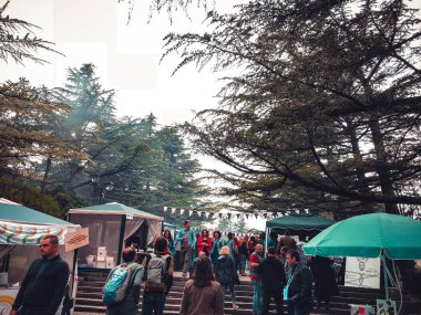 Tiflis, Gürcistan - 12 Mayıs 2018: Gürcüce Festivali şarap ve şarap füniküler Tiflis, Gürcistan'daki üzerinde Mtatsminda Park yapımı