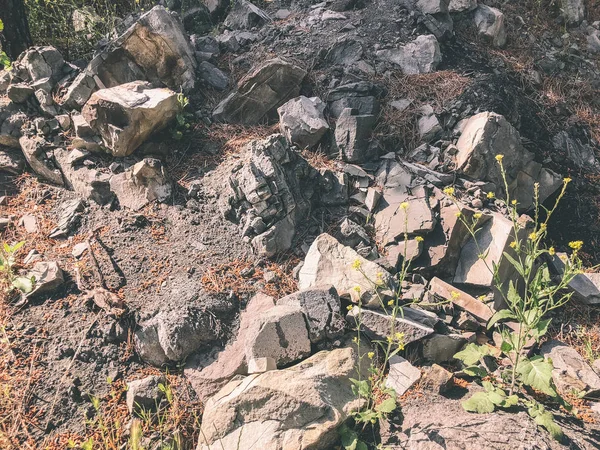 Těžké kameny na zemi, zblízka strukturou přírodního kamene — Stock fotografie